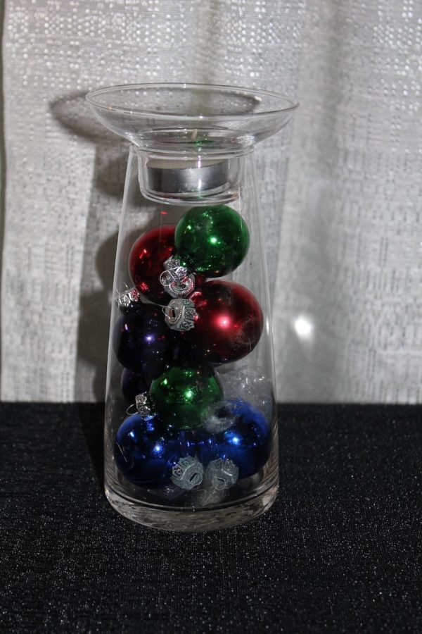 candle holder with christmas decor