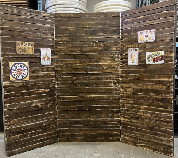 wood backdrop with vintage bar signs