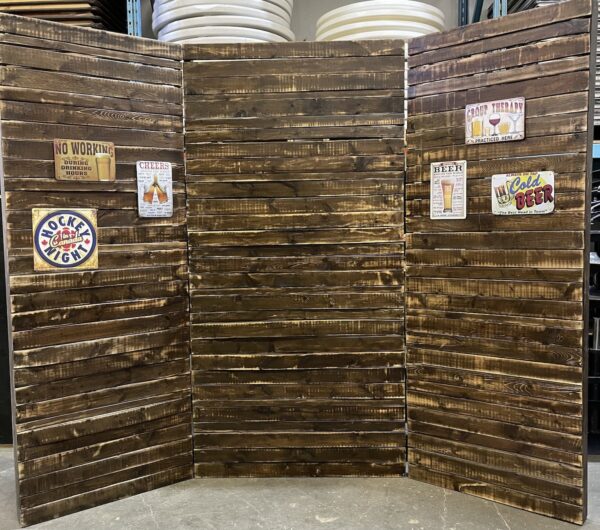 wood backdrop with vintage bar signs