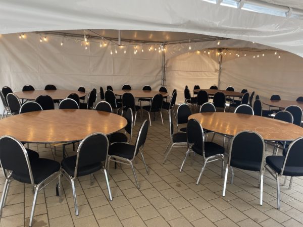 banquet tables on driveway