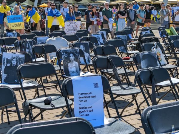 folding chairs at protest